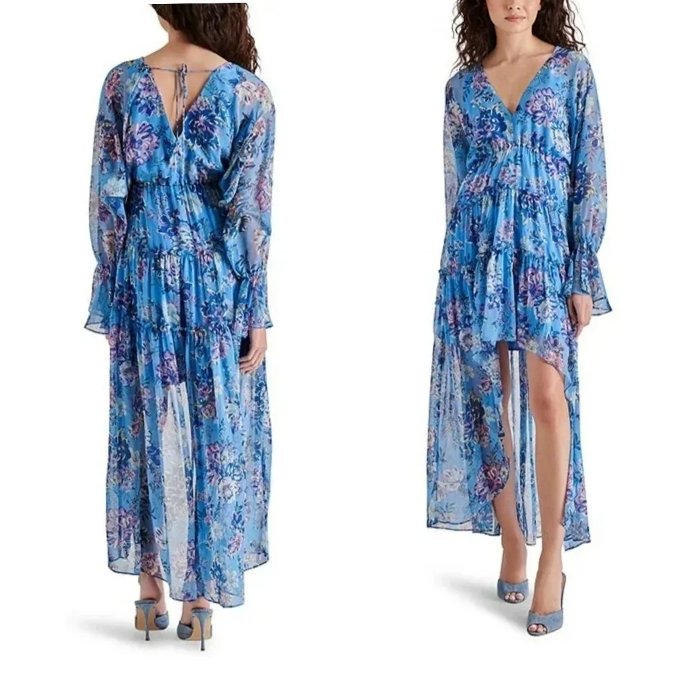 Steve Madden Sol Floral Print V Neck Long Sleeve Maxi Dress Size: S